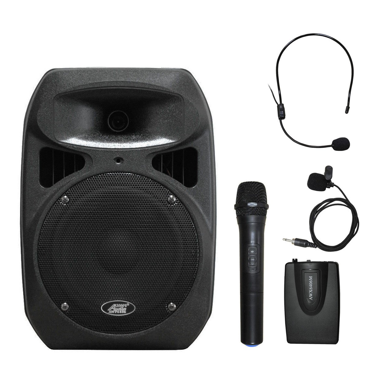 Audio 2000s AWP6406-L 8 Speaker Dual Channel Wireless Microphone Built-in Rechargeable Battery Portable PA system with 1 Handheld & 1 Body-Pack Audio 2000s AWP6406-L 8" Speaker Dual Channel Wireless Microphone Built-in Rechargeable Battery Portable PA system with 1 Handheld & 1 Body-Pack