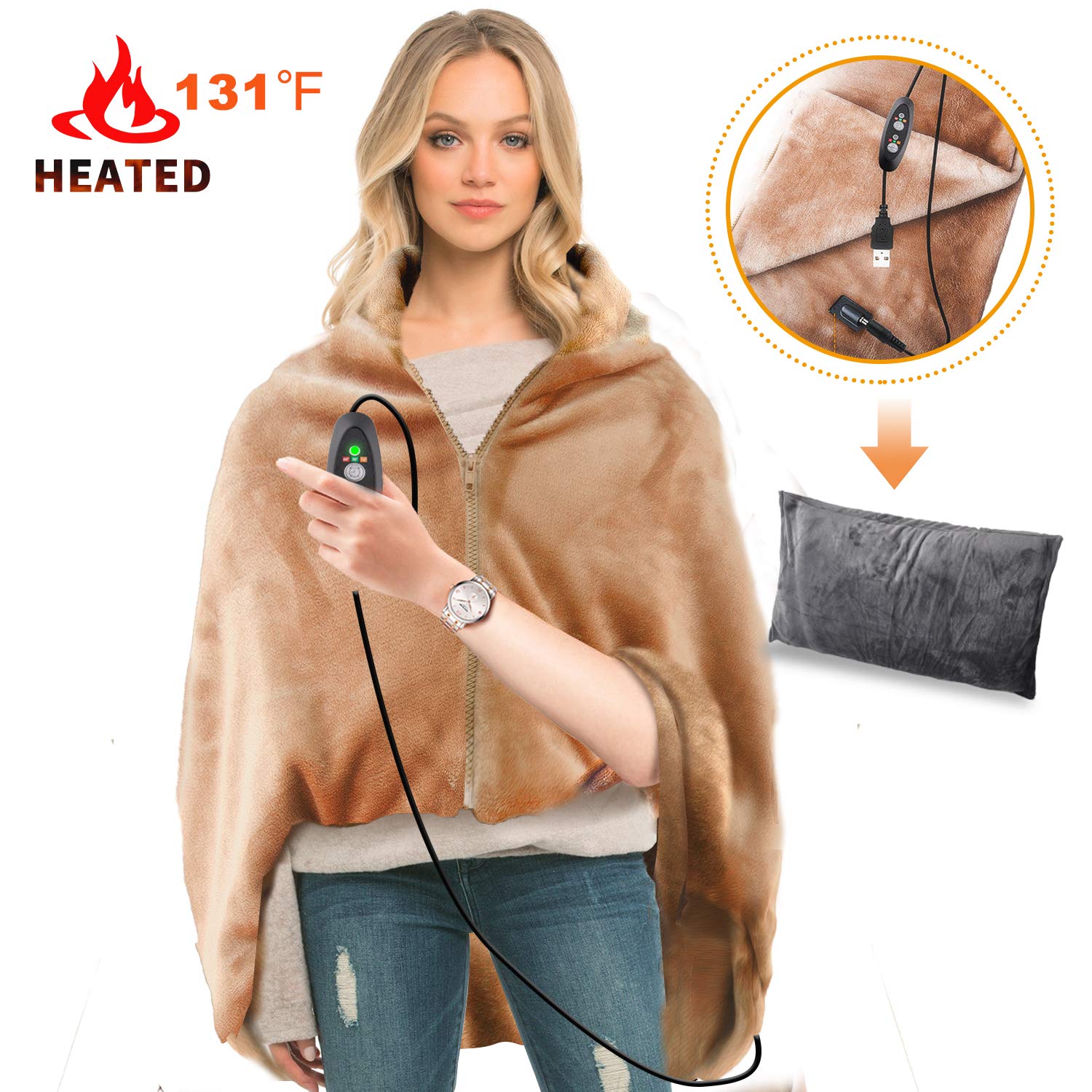RTDEP USB Heated Shawl Heated Blanket Plush Throw Blanket RTDEP USB Heated Shawl Heated Blanket Plush Throw Blanket