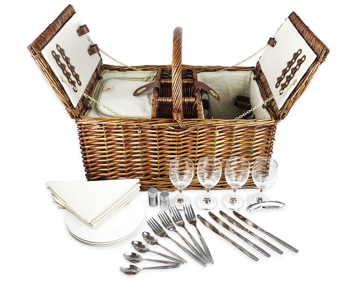 Juvale, Deluxe Double Lid Classic Wicker Picnic Basket
