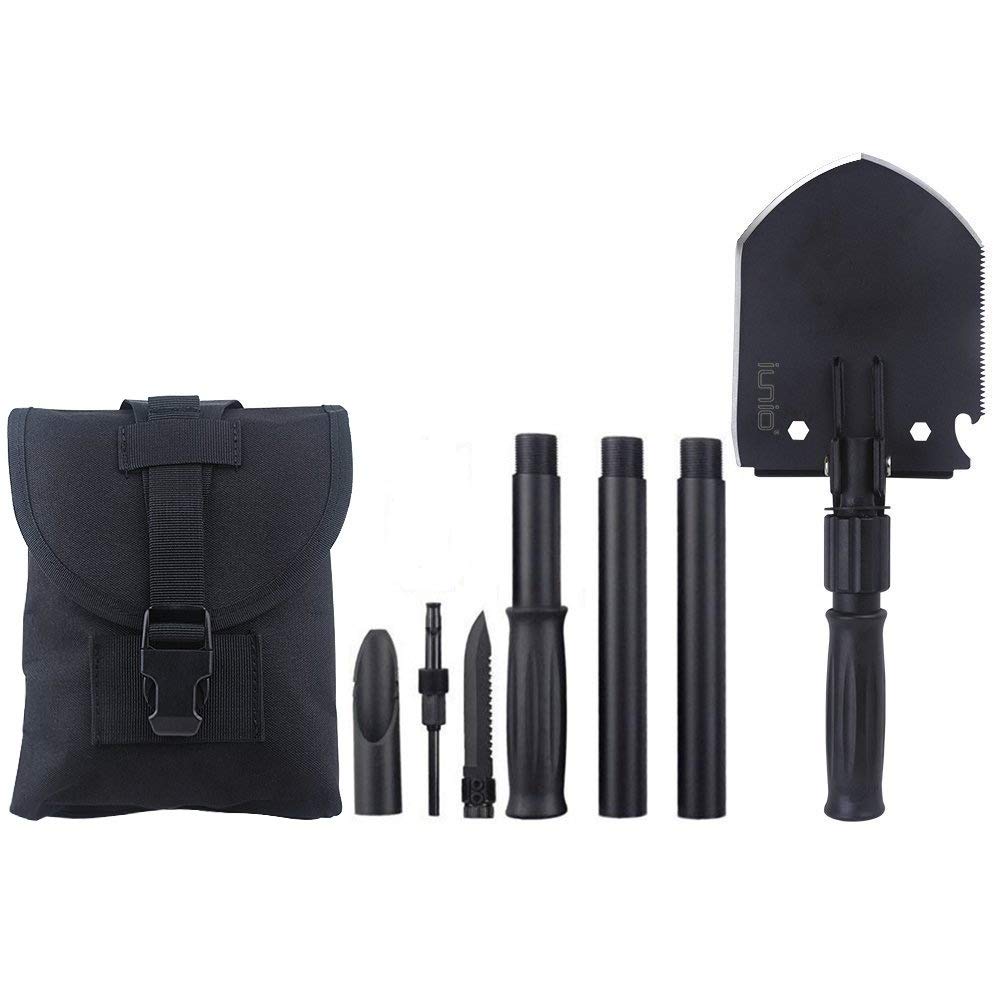 IUNIO Military Portable Folding Shovel and Pickax with Tactical Waist Pack Army Surplus Multitool