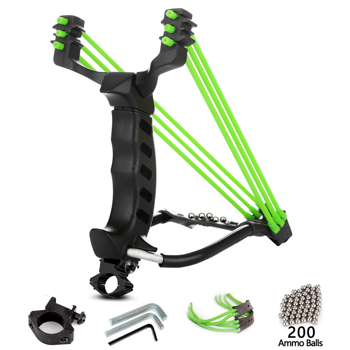 MoreFarther Hunting Slingshot Set, Wrist Sling Rocket Y Shot Slingshot with Ammos(200 Qty).