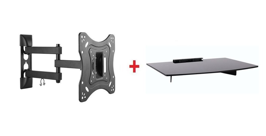 Mount World, 1095-31 Tilt Swivel Corner Wall Mount with Bundle Single Glass Shelf