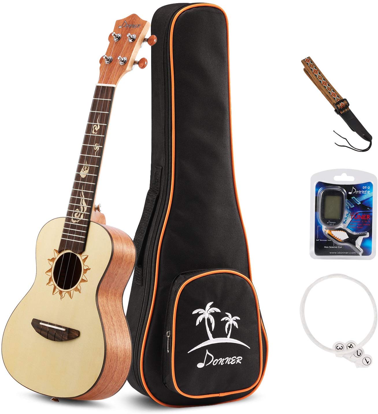 Donner Tenor Ukulele DUT-3 26 inch Spruce Body Sun Pattern Ukulele Kit Donner Tenor Ukulele DUT-3 26 inch Spruce Body Sun Pattern Ukulele Kit