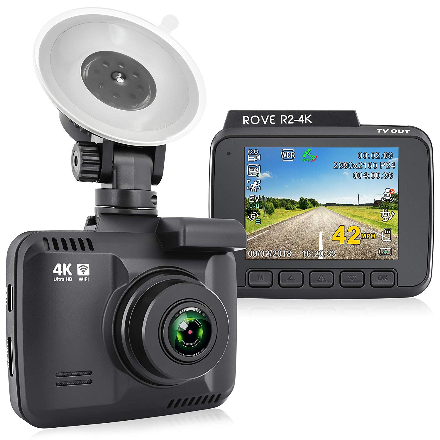 Rove R2-4k Dash Cam Built-in Wi-fi Gps Car Dashboard Camera Recorder