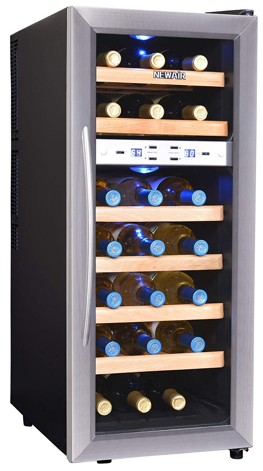 Newair Aw-211ed Dual Zone Wine Cooler, 21 Bottle, Stainless Steel