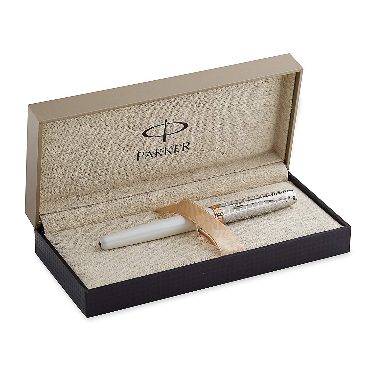 Parker Stainless Steel With Golden Trim, Fountain Pen, Medium Nib With Black Ink (S0809120)