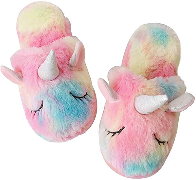 Rainbow Unicorn Slippers/Cute Fluffy Girls Slippers/Cozy Plush Rainbow Unicorn Slippers/Cute Fluffy Girls Slippers/Cozy Plush