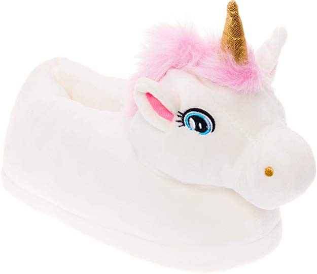 Silver Lilly Unicorn Plush Slippers - Novelty Animal Slippers w/Foam Support Silver Lilly Unicorn Plush Slippers - Novelty Animal Slippers w/Foam Support