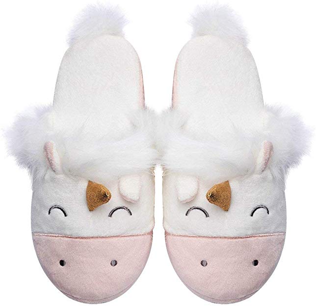 Fuzzy Pink Women's Unicorn House Slippers Cute Animal Slip-on House Shoes Fuzzy Pink Women's Unicorn House Slippers Cute Animal Slip-on House Shoes