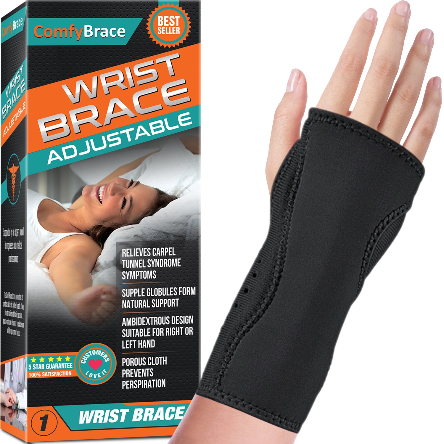 Night Wrist Sleep Support Brace - Fits Both Hands - Cushioned to Help with Carpal Tunnel and Relieve and Treat Wrist Pain, Adjustable, Fitted-ComfyBrace.