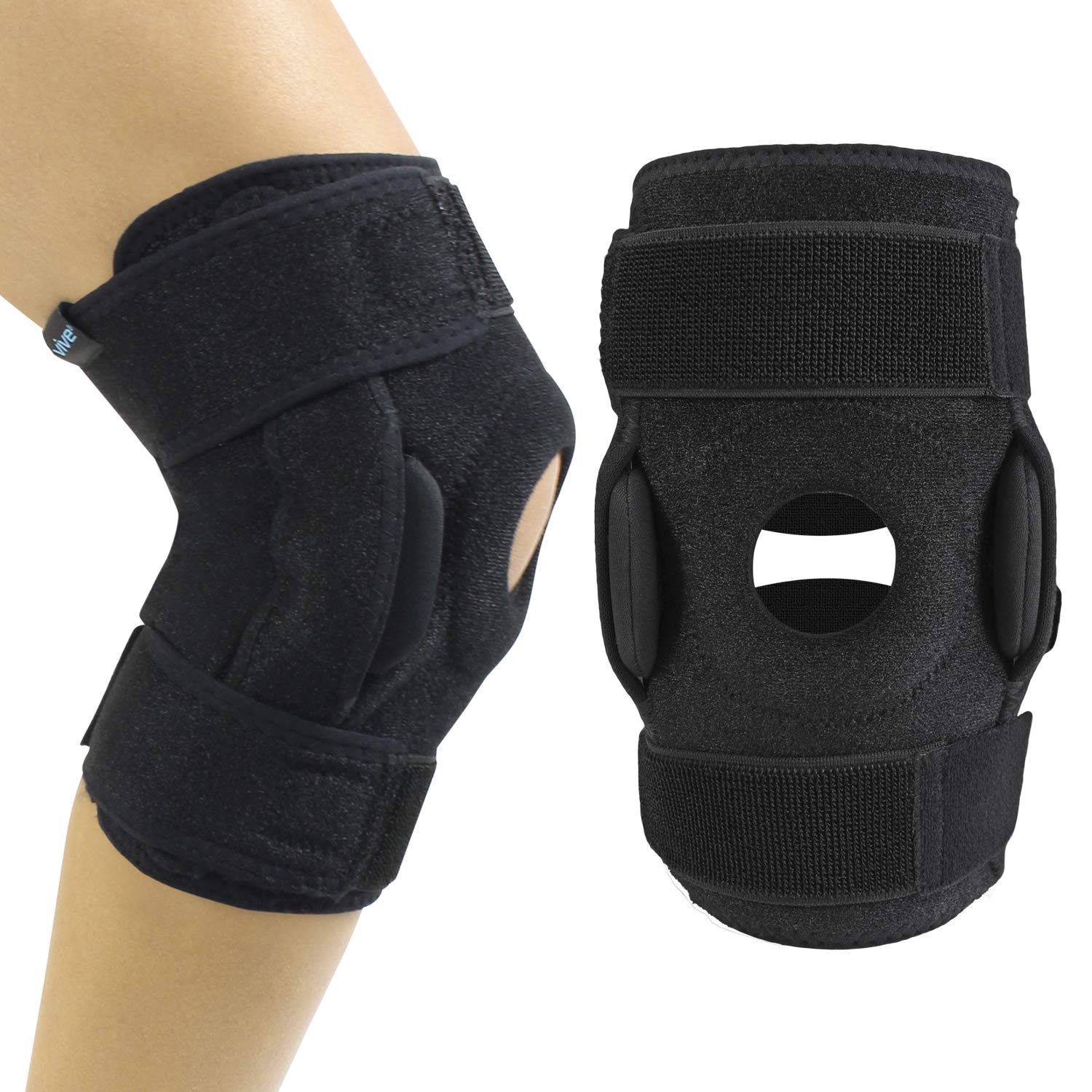 Vive Hinged Knee Brace - Adjustable Open Patella Support for Swollen ACL, Tendon, Ligament, and Meniscus Injuries - Athletic Compression for Running and Arthritic Joint Problems.