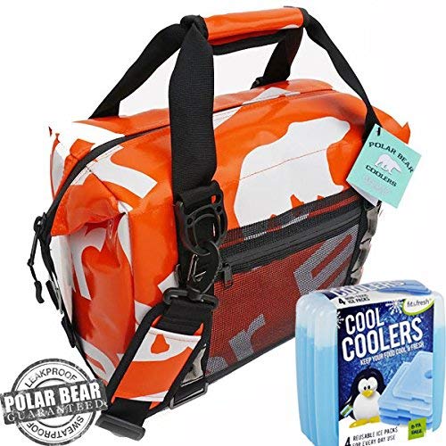 Polar bear coolers H2O waterproof cooler (size 12 pack) tangerine and fit and fresh cool coolers slim ice 4-pack (bundle)