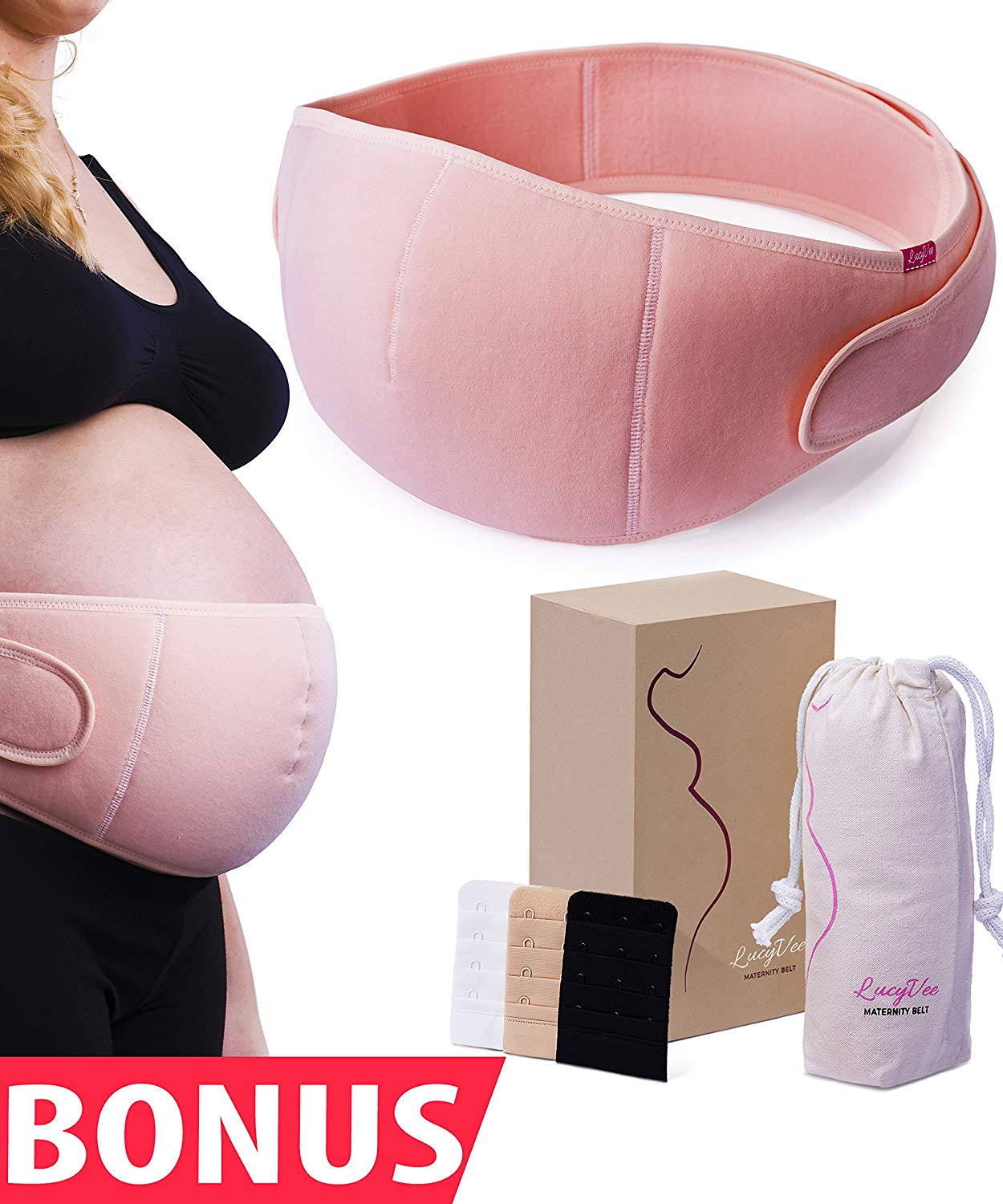 LucyVee Maternity Belt - Comfortable Pregnancy Support for Back & Pelvic Pain Relief with Adjustable Straps. Ergonomic Shape, Breathable Fabric, one Size, Nude.