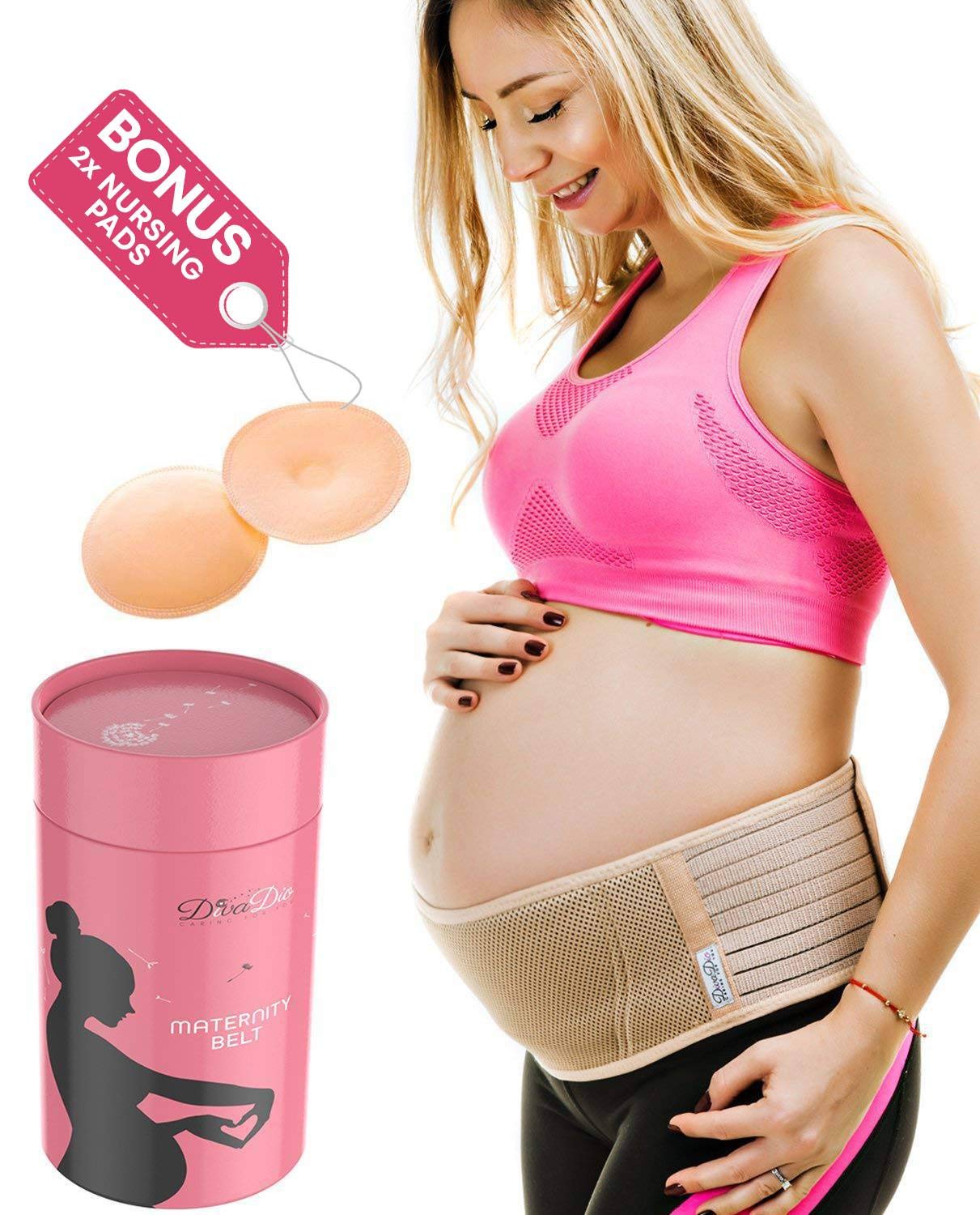 Maternity Belt- Pregnancy Support Belt - Breathable Belly Band That Provides Hip, Pelvic, Lumbar, and Lower Back Pain Relief, Bonus 2 Washable Nursing Pads by DivaDio.