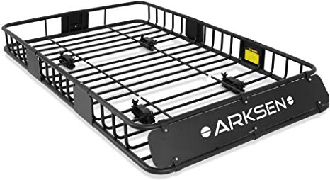 ARKSEN 64 Universal Black Roof Rack Cargo with Extension Car Top Luggage Holder Carrier Basket SUV Storage, Black ARKSEN 64 Universal Black Roof Rack Cargo with Extension Car Top Luggage Holder Carrier Basket SUV Storage, Black