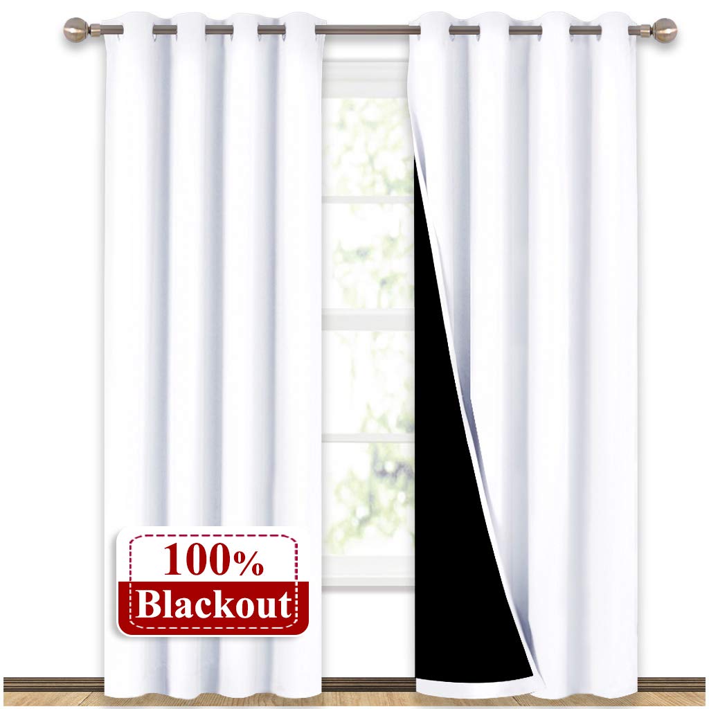 NICETOWN 100% Blackout Window Curtain Panels, Heat, and Full Light Blocking Drape with Black Liner for Nursery