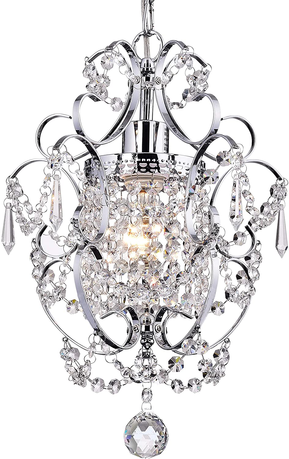 Crystal Mini Chandelier Lighting 1 Light Chrome Chandeliers Iron Ceiling Light Fixture 17011