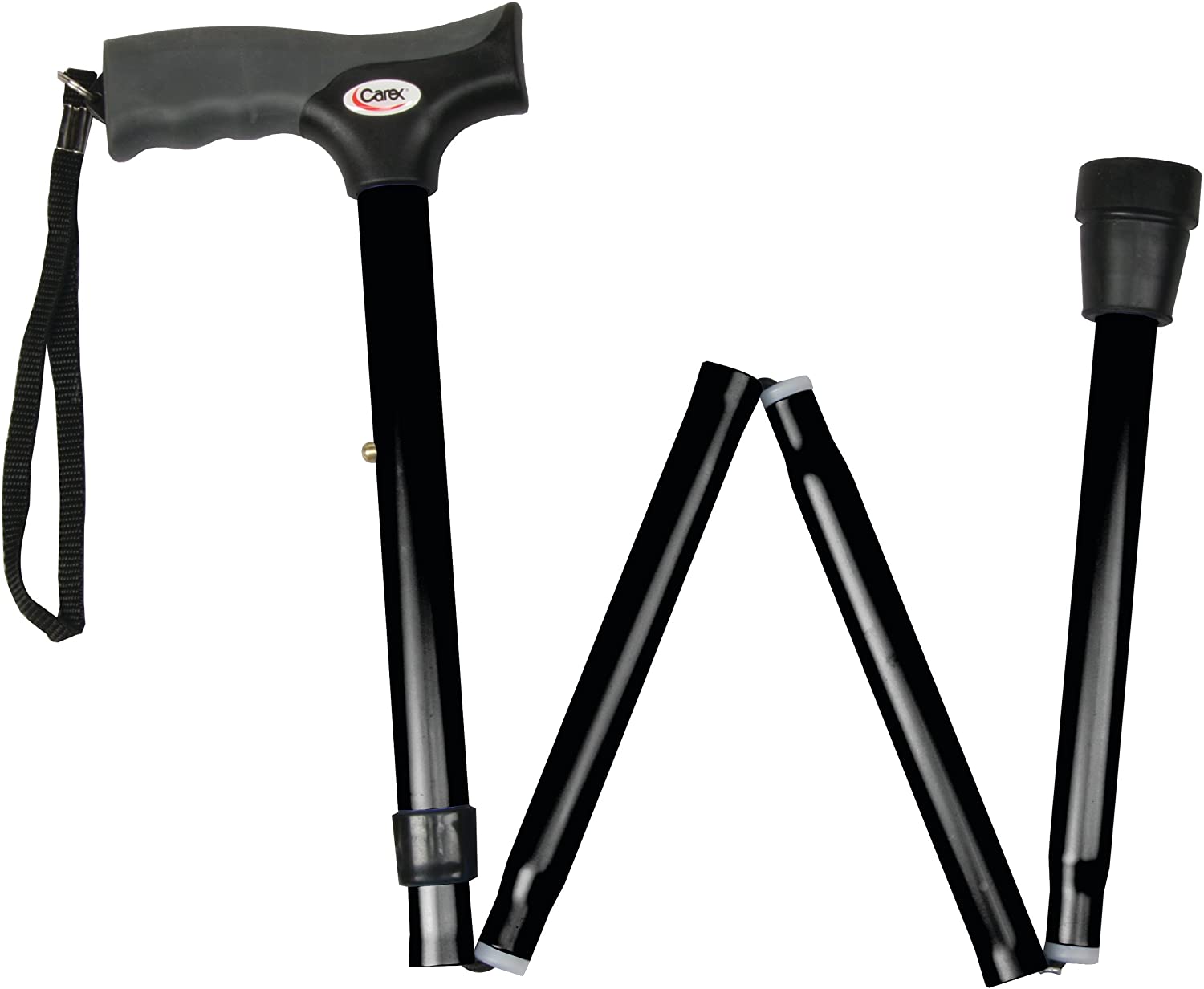 Carex Soft Grip Folding Cane - Foldable Walking Cane For Men and Women - Adjustable Height (33"-37"), Anti-Slip Rubber Tip, Soft Derby Style Ergonomic Handle, Black Cane