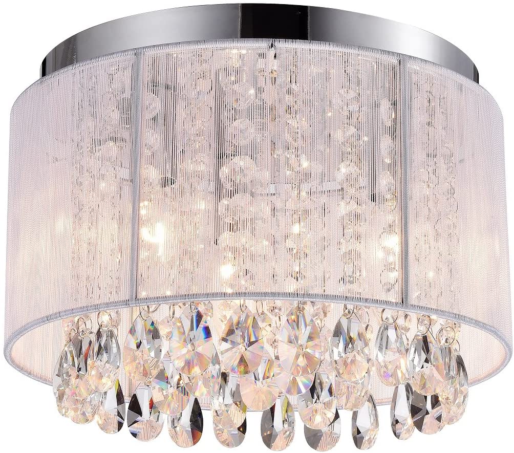 Flush Mount Chandelier White Chandeliers Crystal Ceiling Light 3 Light Flush Mount Light Fixture