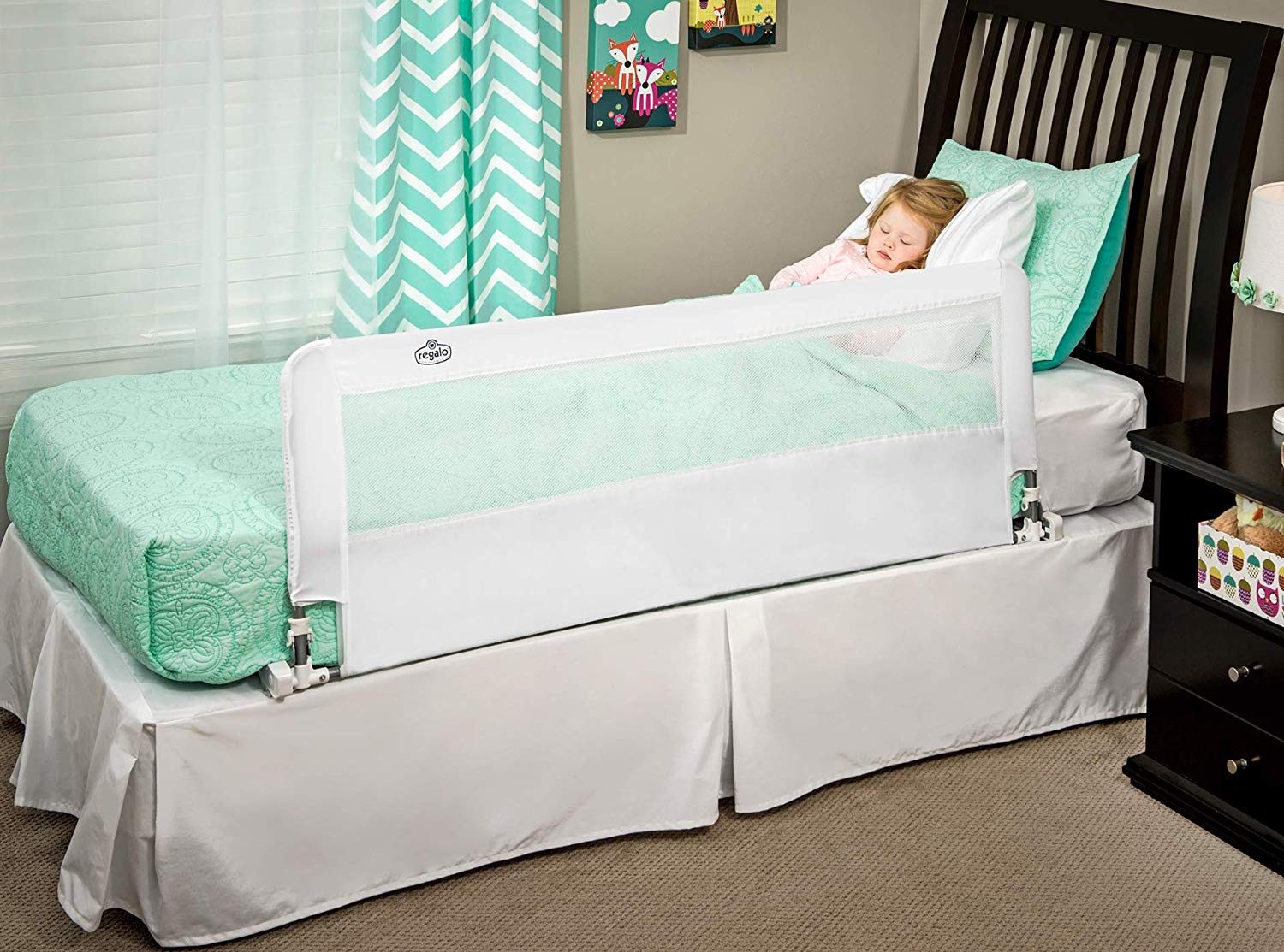 Regalo Hideaway 54-Inch Extra Long Bed Rail Guard, with Reinforced Anchor Safety System.