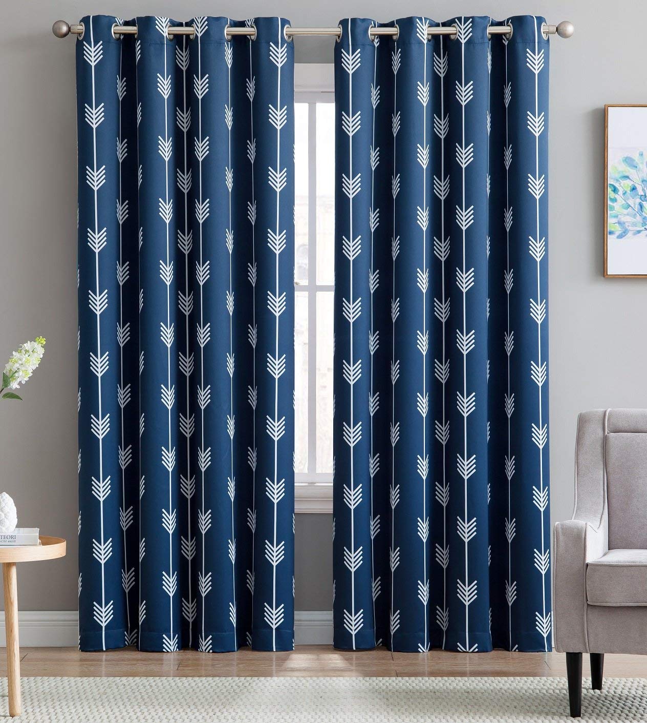 HLC.ME Arrow Printed Blackout Room Darkening Thermal Grommet Window Curtain