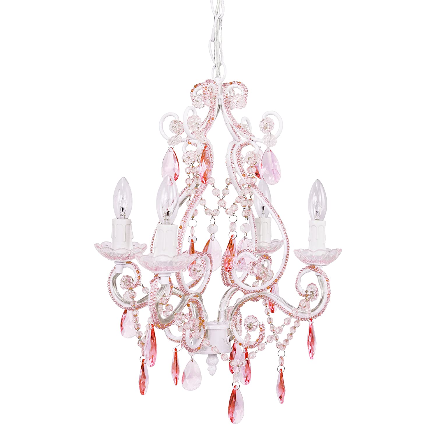 Tadpoles 4-Bulb Vintage Plug-In or Hardwired Mini-Chandelier, Pink Sapphire