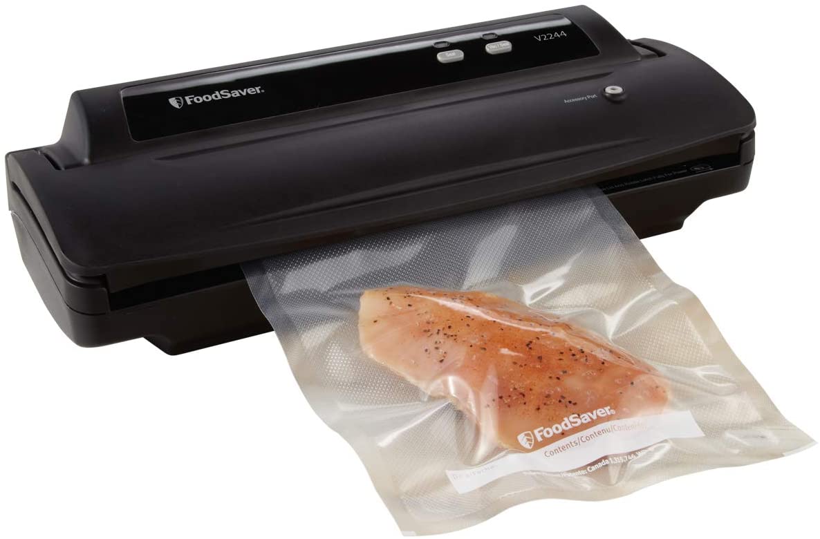 Foodsaver FSFSSL2244-000 V2244 Machine for Food Preservation with Bags and Rolls Starter Kit | #1 Vacuum Sealer System | Compact & Easy Clean | UL Safe, Single, Black Foodsaver FSFSSL2244-000 V2244 Machine for Food Preservation with Bags and Rolls Starter Kit | #1 Vacuum Sealer System | Compact & Easy Clean | UL Safe, Single, Black