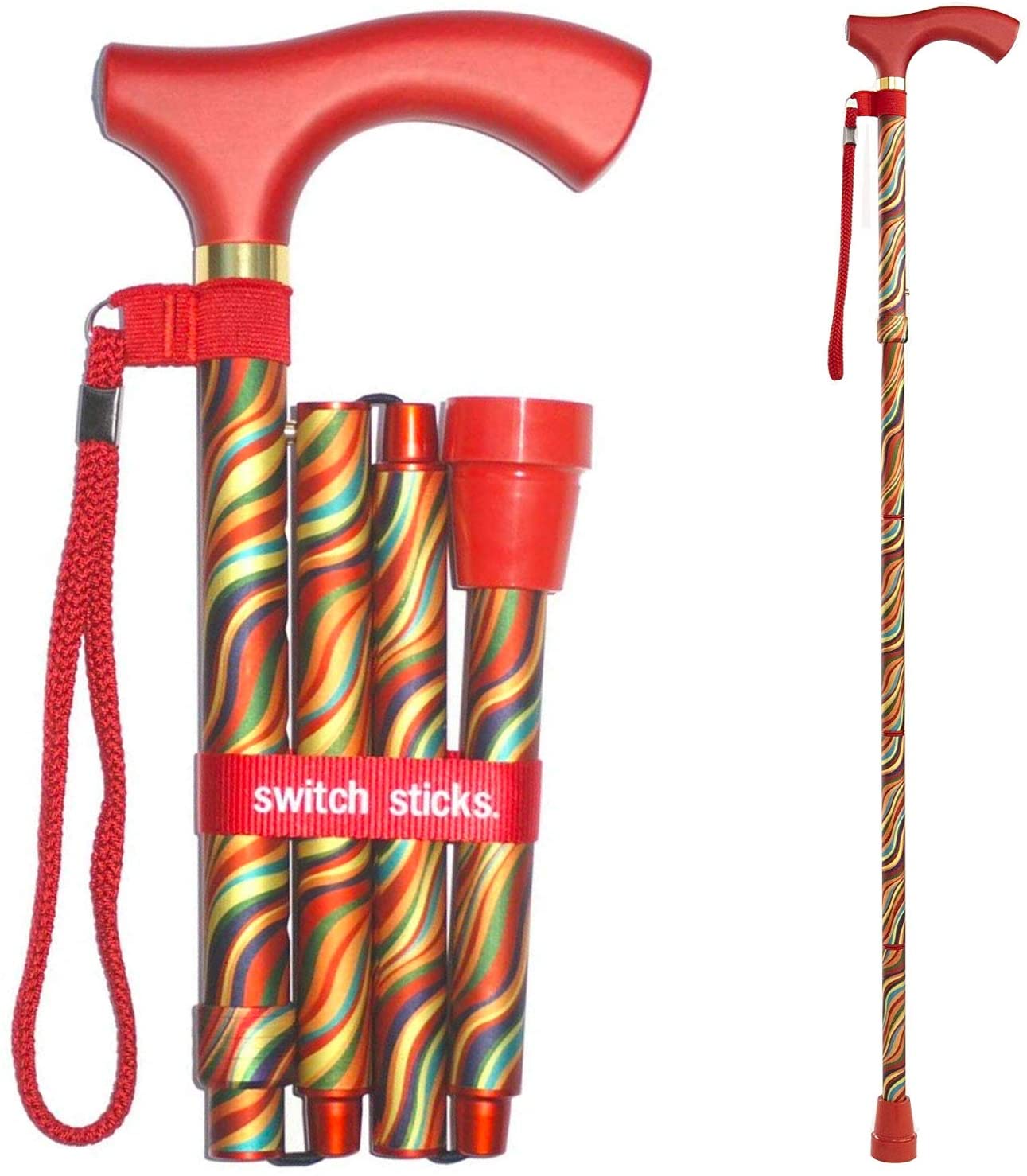 Switch Sticks Aluminum Adjustable Folding Cane, and Walking Stick collapses and adjusts from 32 to 37 inches, Carnival