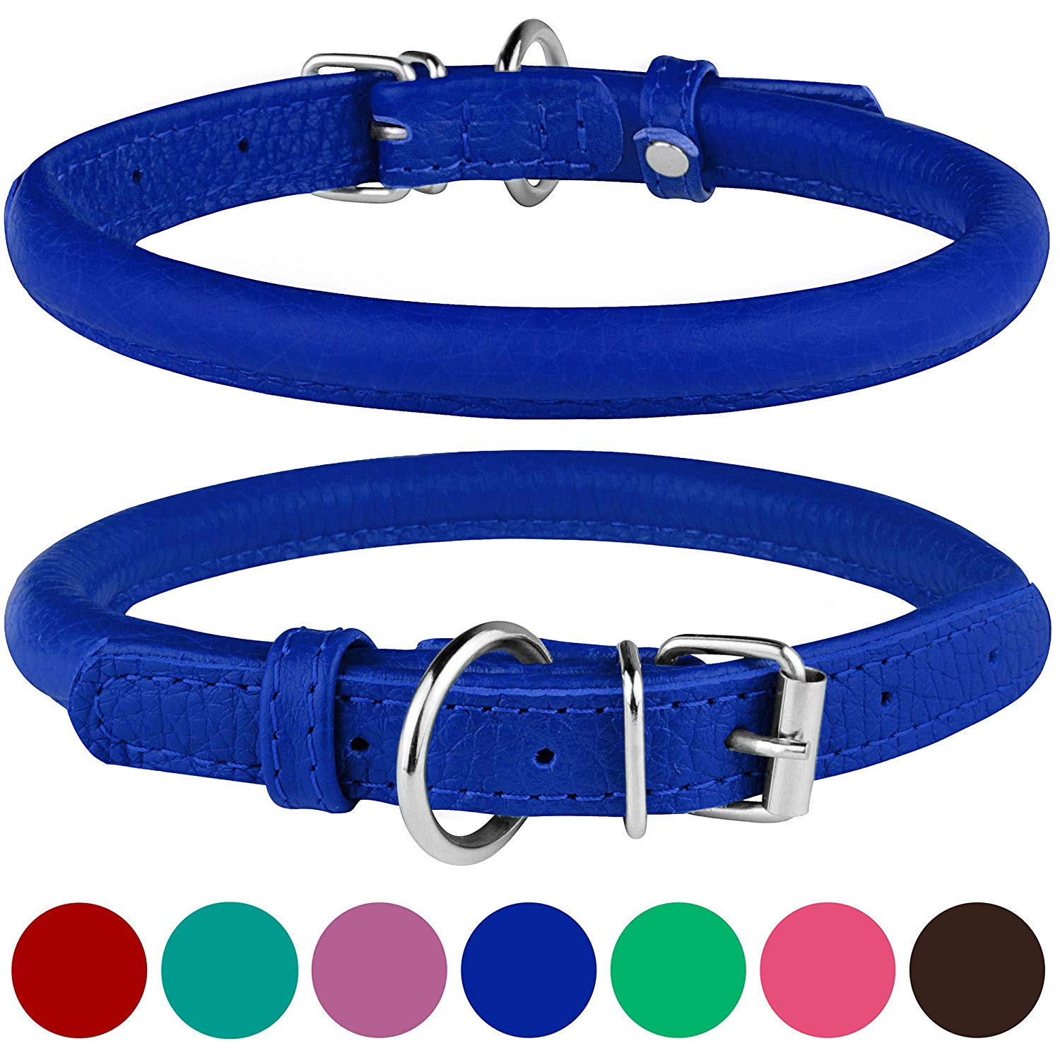 Bronzedog Rolled Leather Dog Collar Round Rope Pet Collars