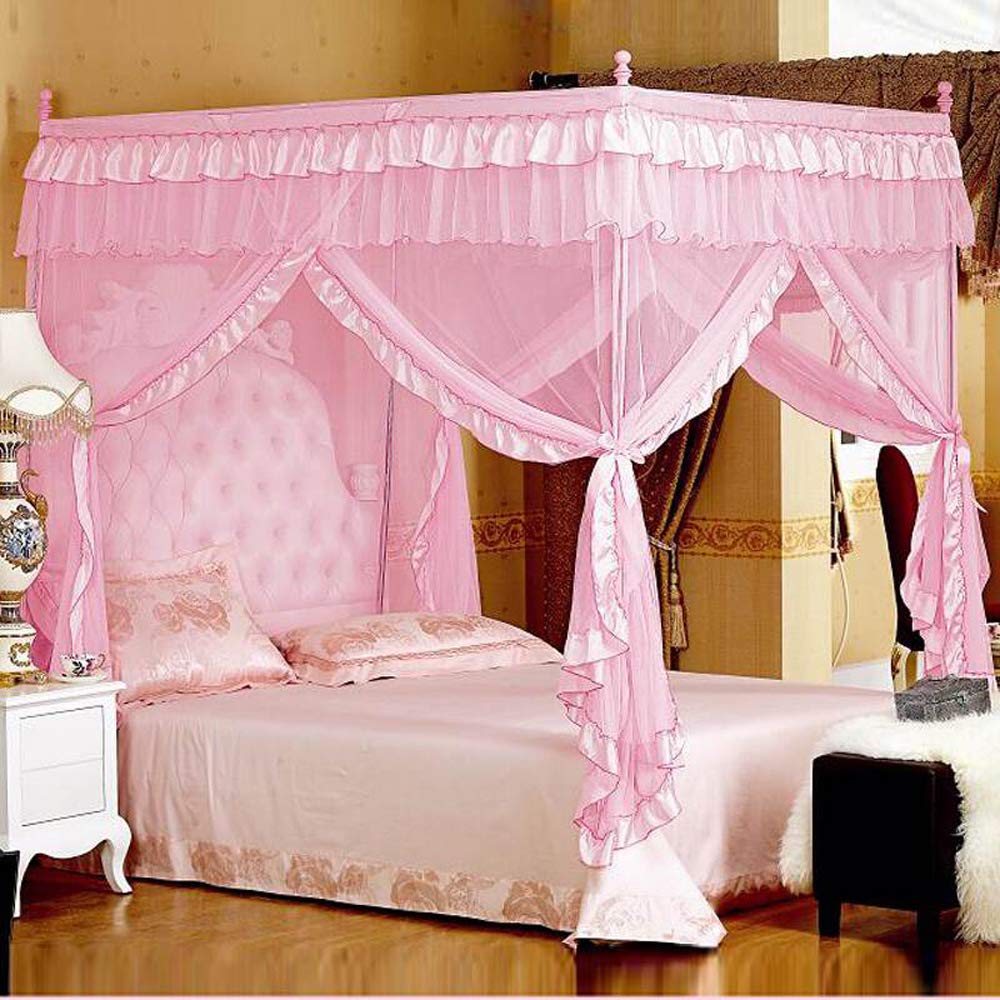 Mengersi Pink Princess 4 Corners Post Canopy Bed Curtains