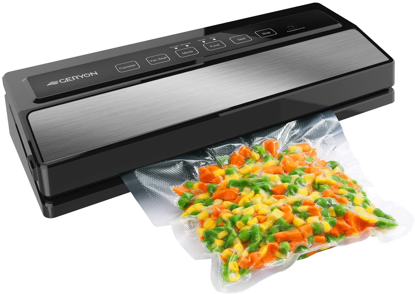 GERYON Vacuum Sealer Machine, Automatic Food Sealer for Food Savers w/Starter Kit|Led Indicator Lights|Easy to Clean|Dry& Moist Food Modes| Compact Design (Silver) GERYON Vacuum Sealer Machine, Automatic Food Sealer for Food Savers w/Starter Kit|Led Indicator Lights|Easy to Clean|Dry& Moist Food Modes| Compact Design (Silver)