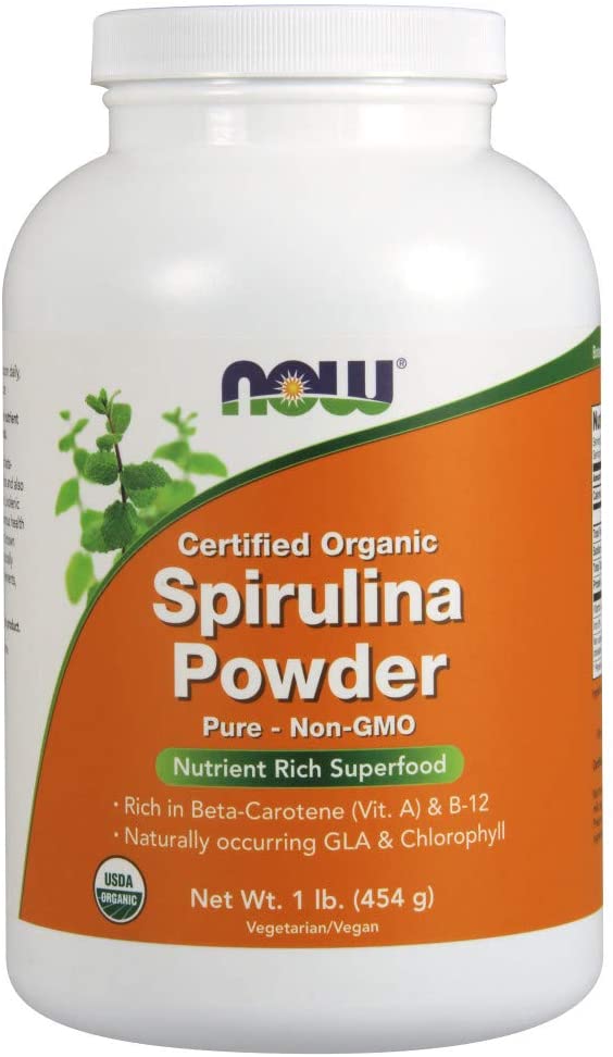 NOW Supplements, Certified Organic, Spirulina Powder, Rich in Beta-Carotene (Vitamin A) and B-12 with naturally occurring GLA & Chlorophyll, 1-Pound NOW Supplements, Certified Organic, Spirulina Powder, Rich in Beta-Carotene (Vitamin A) and B-12 with naturally occurring GLA & Chlorophyll, 1-Pound