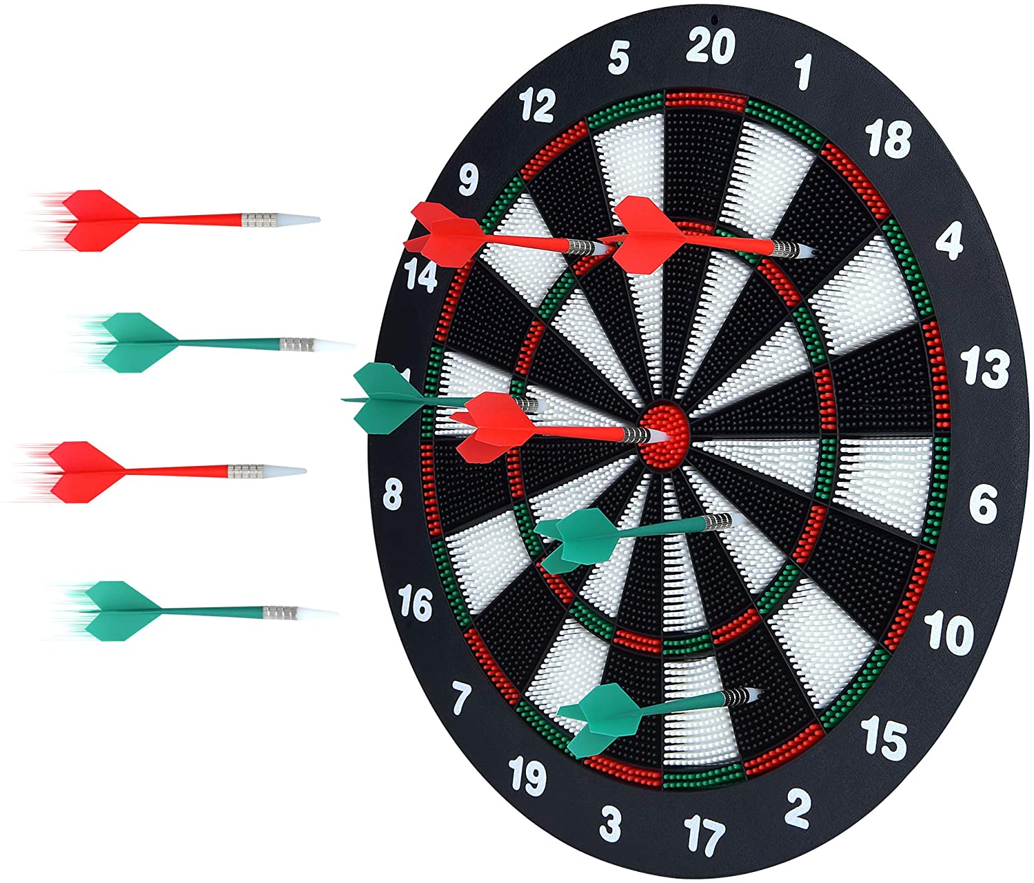 Portzon Dart Board, 6 Rubber Safety Tip Darts Dartboard 