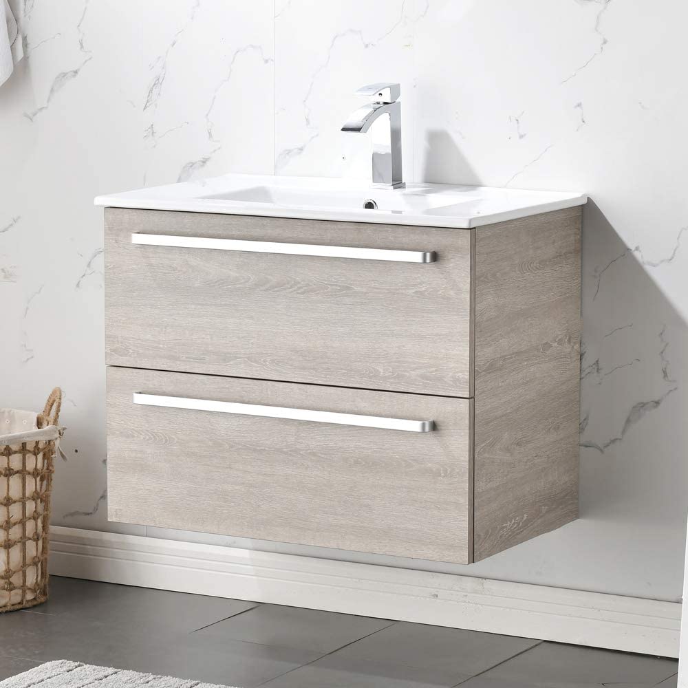 Vccucine Modern Grey 2 Drawers Floating Wall Mounted Bathroom Vanity