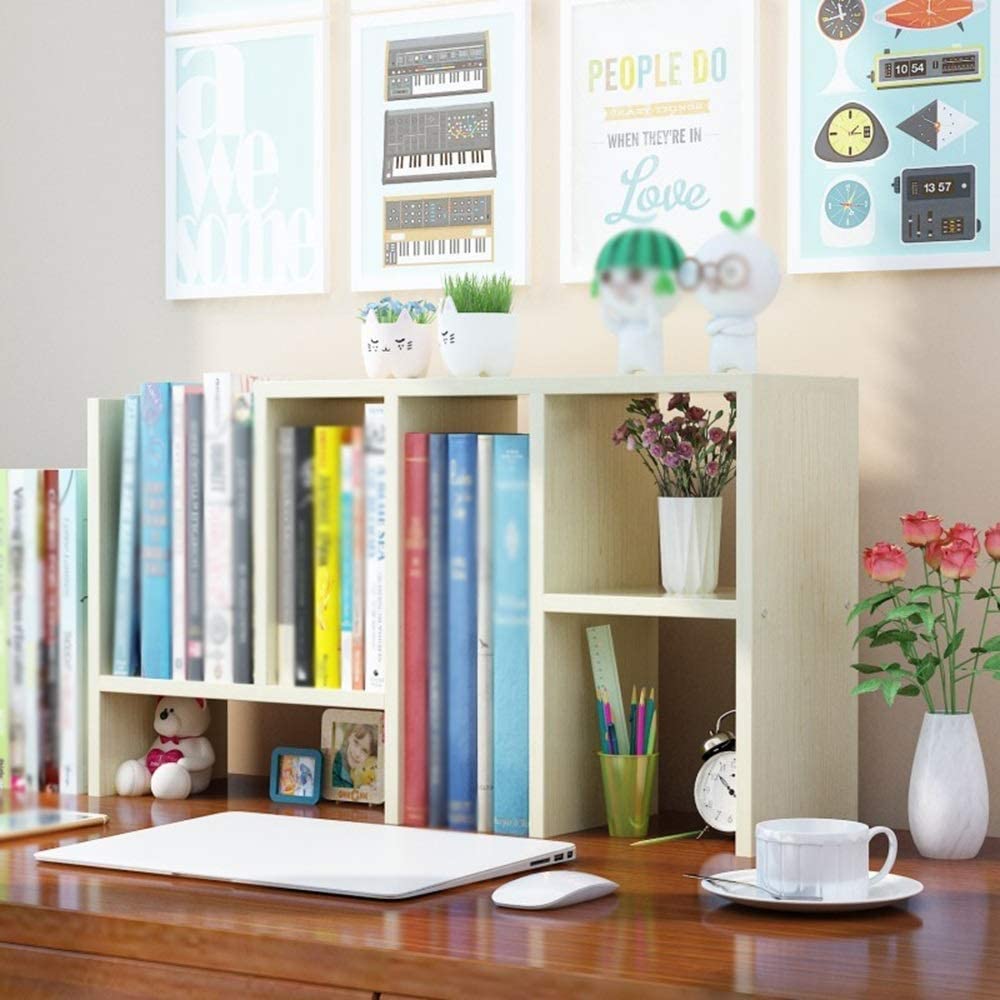 Wooden-life Wood Adjustable Desktop Storage Organizer Display Shelf Rack