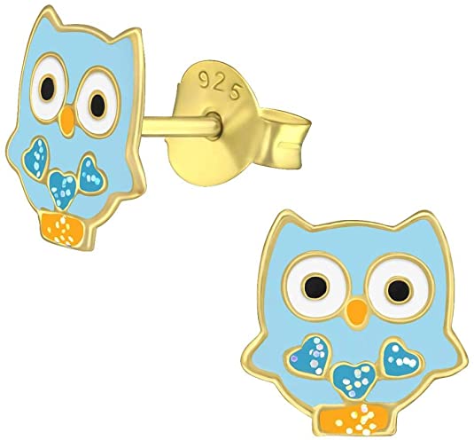 Hypoallergenic Sterling Silver Owl with Hearts Stud Earrings