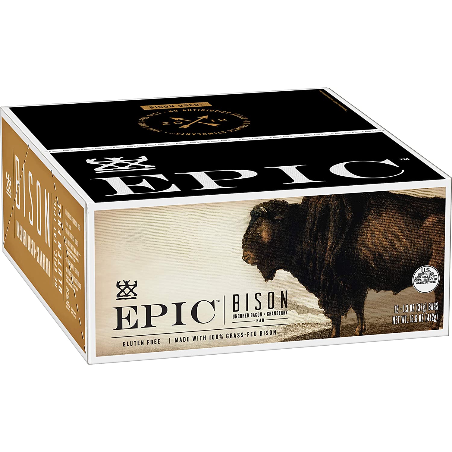 EPIC Bison Bacon Cranberry Bars, Grass-Fed, Paleo Friendly, 12 Ct Box 1.3oz bars
