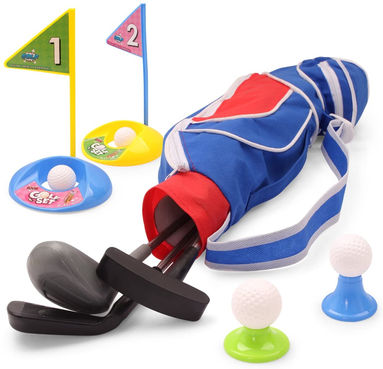 EXERCISE N PLAY Deluxe Happy Kids/Toddler Golf Clubs Set Grow-to-Pro Golfer 15 Piece Set 